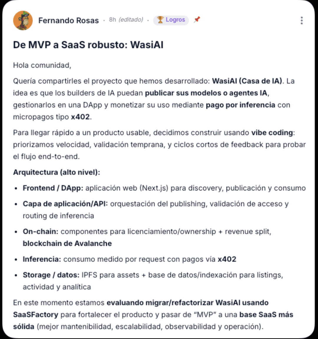 Testimonio de miembro SaaS Factory